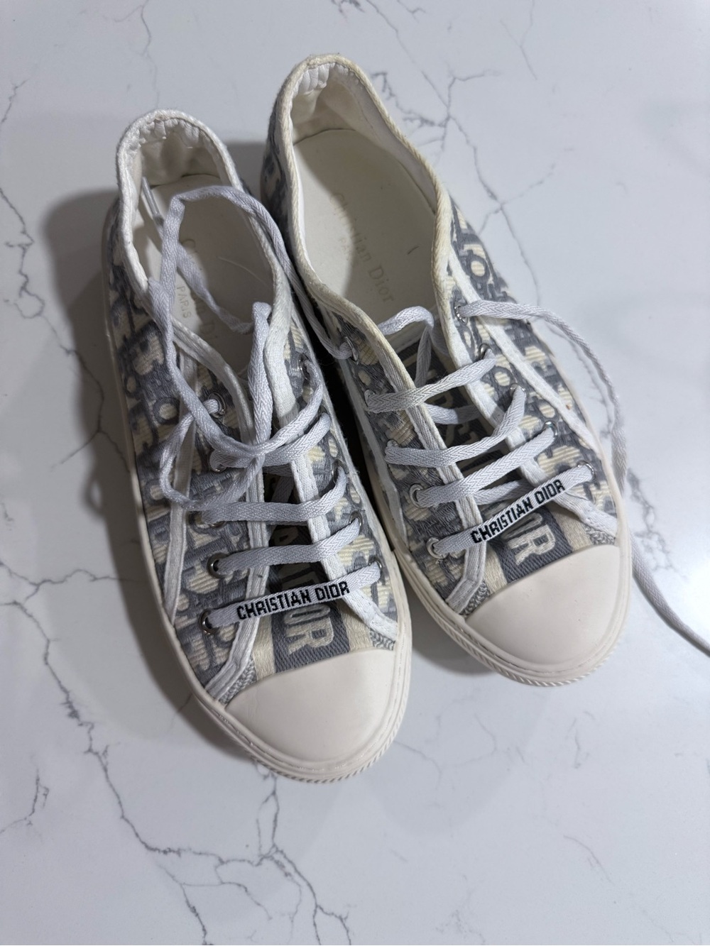 Dior Kids Low-Top Sneakers in White and Blue Dior Oblique